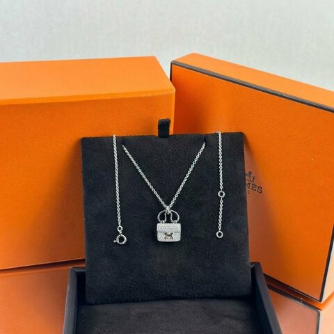 HERMES Amulettes Constance 18K 白金滿鑽康康包造型項鍊