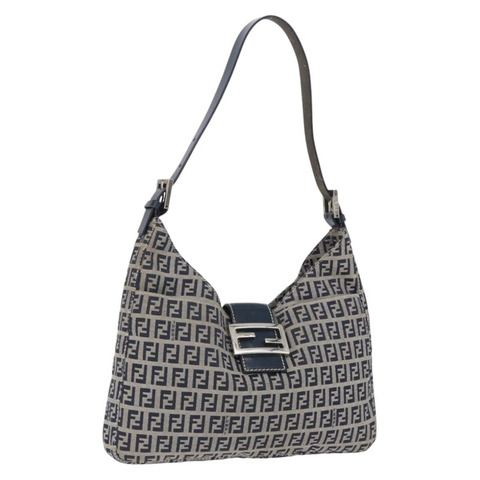 FENDI Zucchino帆布Mamma Baguette單肩包 海軍藍 銀色 正品 199586V