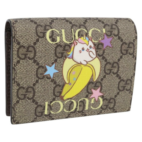 GUCCI BNF GG Supreme 迷你錢包 PVC 皮革 米黃色 701009 正品 198557M