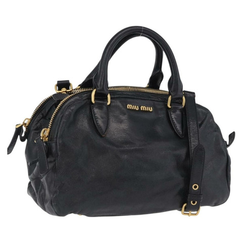 Miu Miu Vitellolux 兩用手提包 黑色金色 正品 198533A