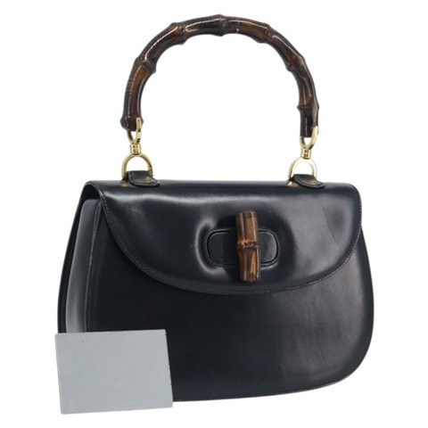 GUCCI 竹節手提包 皮革 黑色 金色 99 00 0633 正品 199588V