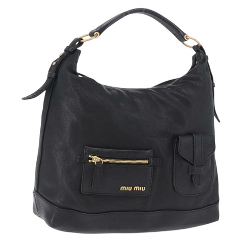 Miu Miu 黑色金色皮革肩背包，正品 yk20777M