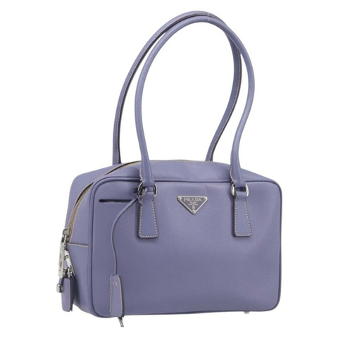 PRADA 手提包 Saffiano 皮革 紫色 銀色 正品 yk20752A