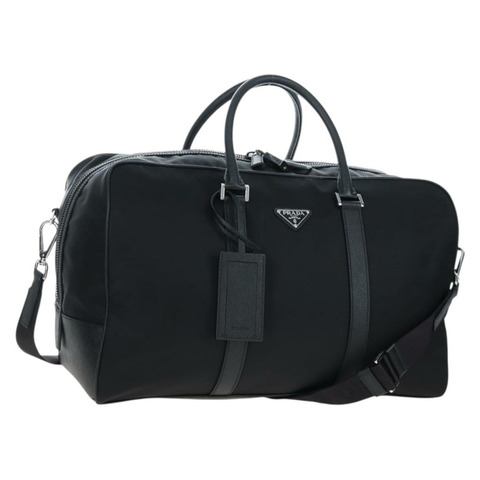PRADA 波士頓包 尼龍皮革 兩用 黑色 銀色 2VC007 正品 yk20779SAV