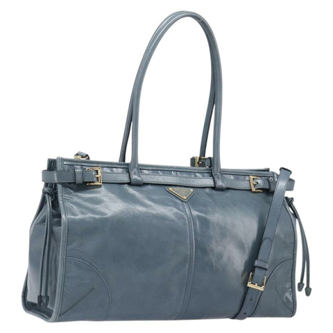 PRADA Bonnie 大手提包 皮革 兩用 藍色 金色 正品 yk20726SAM
