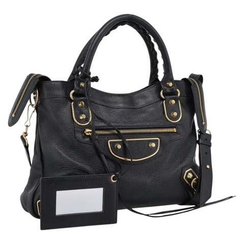 BALENCIAGA Metallic Edge Town Bag 皮革兩用包 黑色金色 390149 Auth yk20715M