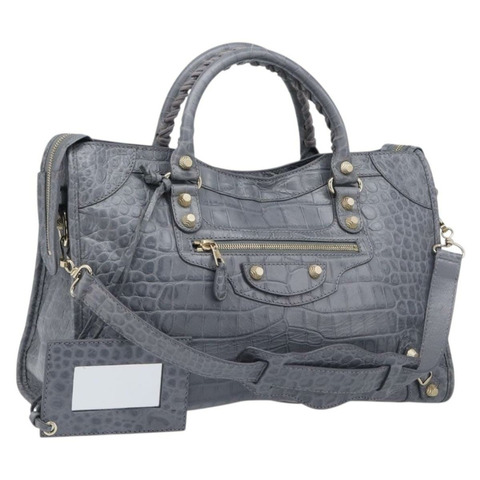 BALENCIAGA Giant City Bag 壓花皮革 2way Gray 281770 Auth yk20733SAM