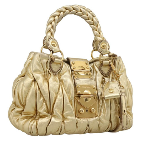Miu Miu Matelasse 手提包 皮革 2way 金色 Auth yk20737SAM