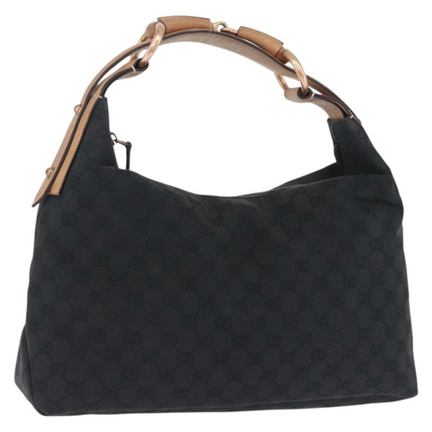 GUCCI GG帆布馬銜扣單肩包 黑色金色 115867 正品 yk20814V
