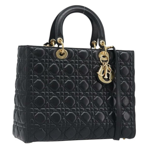 Christian Dior Lady Dior Canage 手袋，羊皮材質，黑色金色雙肩包，正品，貨號 199180M