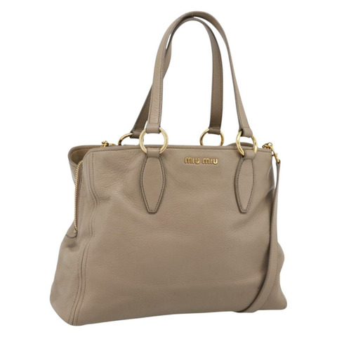 Miu Miu 皮革雙肩包 米色 金色 正品 199139V