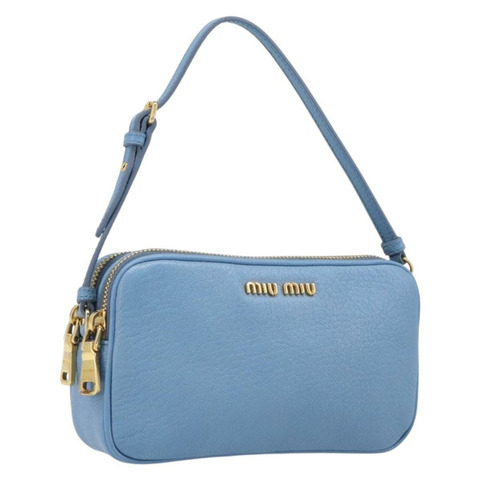 Miu Miu 手提包 皮革 淺藍色 金色 正品 199107V