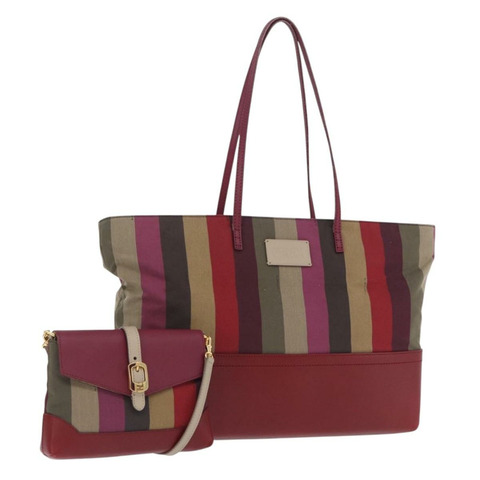 FENDI 條紋托特包 尼龍 紅色 金色調 8BH185 正品 200207V