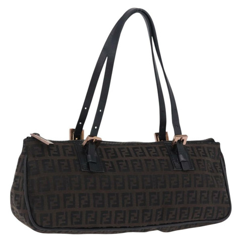 FENDI Zucchino帆布手提包 深棕色 正品 197721A