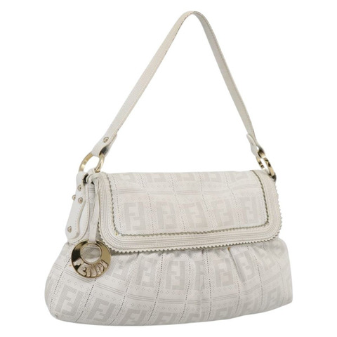 FENDI Zucca帆布Mamma Baguette單肩包，象牙/金色皮革款，正品編號200892V