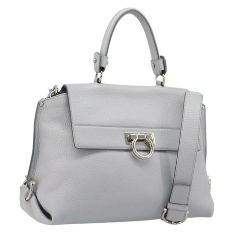 Salvatore Ferragamo Sofia Gancini 手提包 皮革 兩用 灰色 銀色 正品 199218V