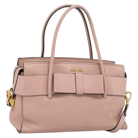 Miu Miu Madras Fiocco 手提包 皮革 2way 粉金配色 Auth 200153V