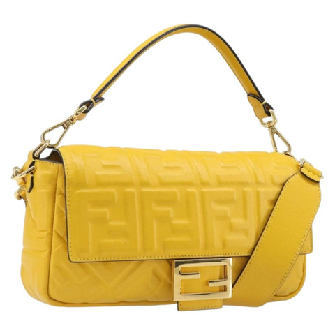 FENDI Zucca Mamma Baguette 單肩包，黃色皮革，貨號 8BR600，正品 yk20853SAM