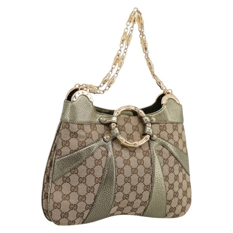 GUCCI GG帆布竹節鏈條單肩包 米色 金色色調 135962 正品 yk20863SAM