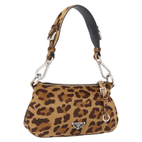 PRADA 肩背包 Harako 皮革 棕色 銀色 正品 yk20826SAM