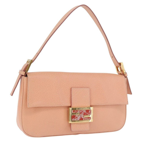 FENDI Mamma Baguette 單肩包 皮革 粉紅色 金色色調 正品 yk20830SAM