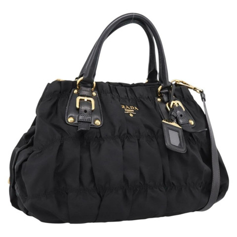 PRADA 尼龍雙肩包 黑色 金色 Auth 199147V