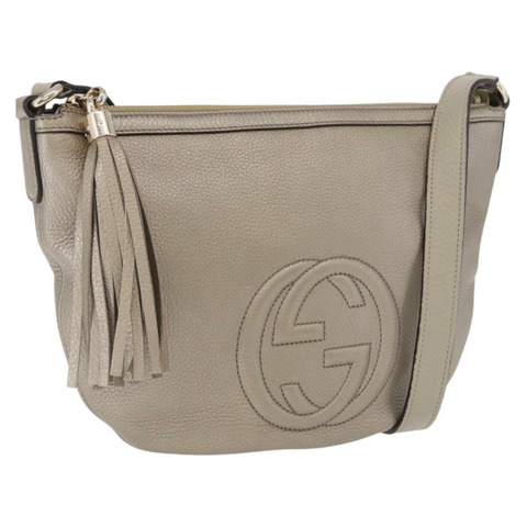 GUCCI Soho 肩背包 皮革 米色 金色 308361 正品 ka5848V