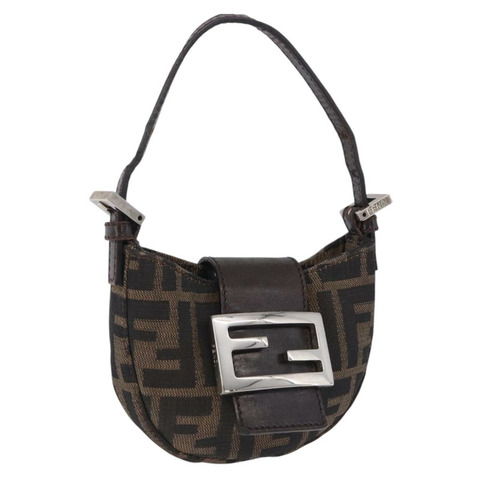 FENDI Zucca帆布迷你牛角麵包手提包 黑色 棕色 銀色 正品 ka5829A