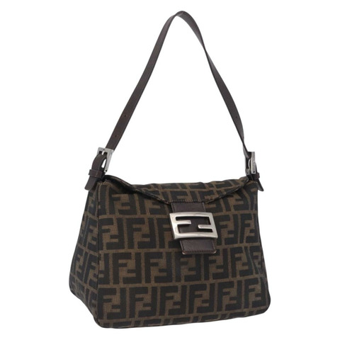 FENDI Zucca帆布Mamma Baguette單肩包 黑色棕色 正品 197893A