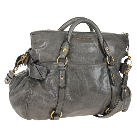Miu Miu 手提包 皮革 兩用 灰色 金色 正品 ki6785M
