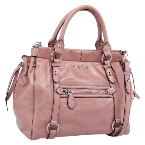 Miu Miu 手提包 皮革 兩用 粉紅色 銀色 正品 ki6786M