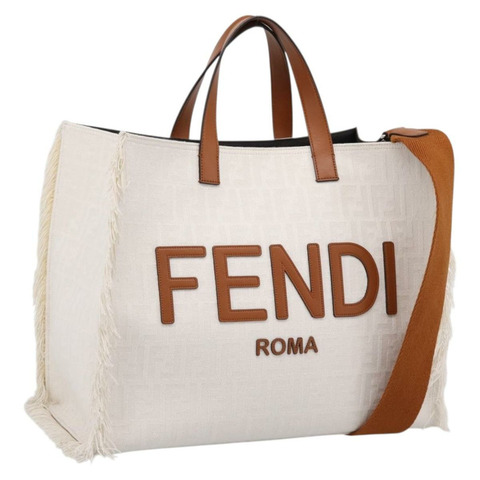 FENDI Zucca帆布手提包 2way 白色銀色 Auth ka5858M