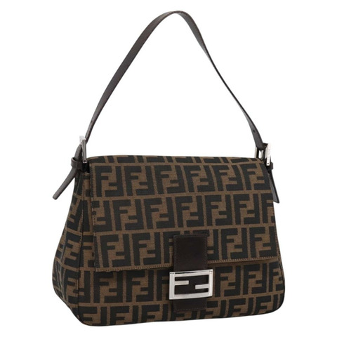 FENDI Zucca帆布Mamma Baguette單肩包 棕色 銀色 正品 BA15280V