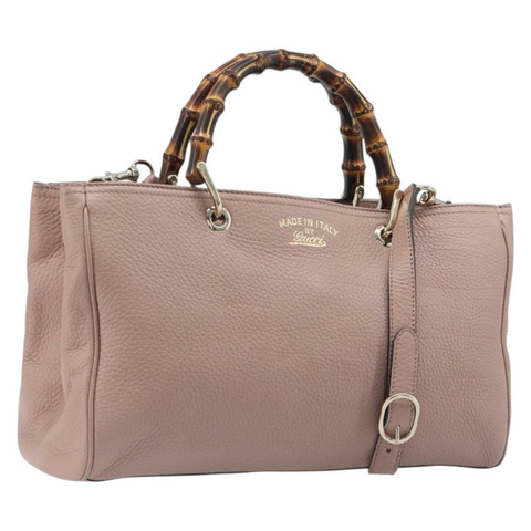 GUCCI 竹節手提包 皮革 兩用 粉金配色 323660 正品 BA15382A