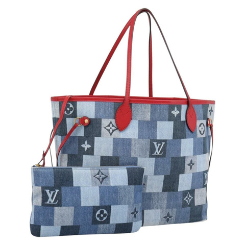 路易威登 Monogram Denim Neverfull MM 手提包 藍色 M44981 LV Auth SW2668SM