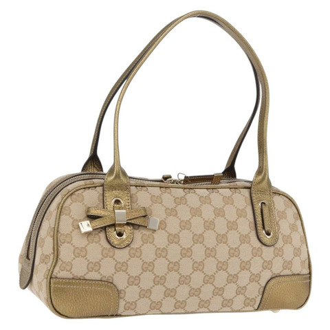 GUCCI GG帆布手提包 皮革 米色 金色 161720 正品 ki6809V