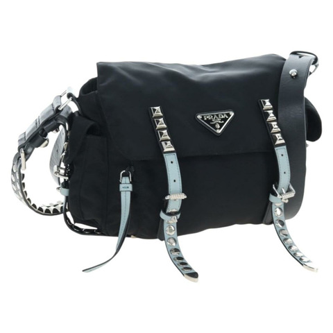 PRADA 尼龍黑色銀色單肩包 正品 199923SAM
