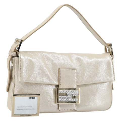 FENDI 鑲鑽 Mamma Baguette 單肩包 皮革 金色 正品 yk20787SM