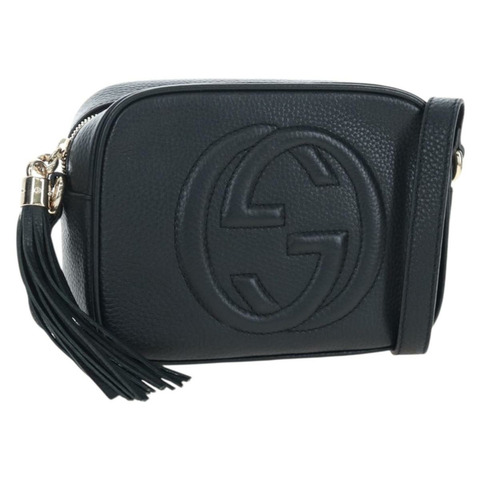 GUCCI Soho 單肩包，黑色金色皮革，貨號 308364，正品，編號 199930SAV