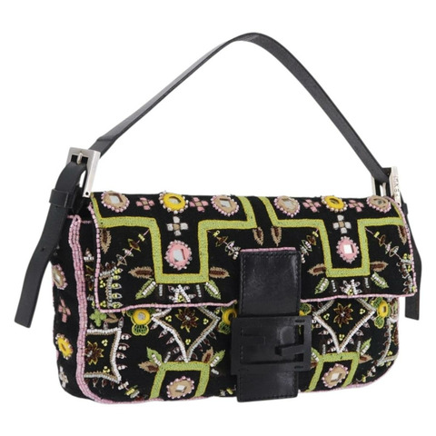 FENDI Mamma Baguette 單肩包 帆布串珠 多色 銀色 正品 yk20784SAM