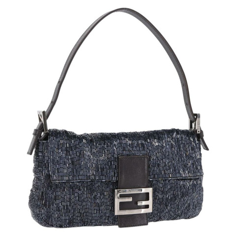 FENDI Mamma Baguette 單肩包，串珠海軍藍銀色，正品 yk20785SAM