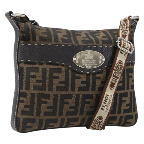 FENDI Zucca帆布Celeria單肩包 黑色棕色 正品 199921A