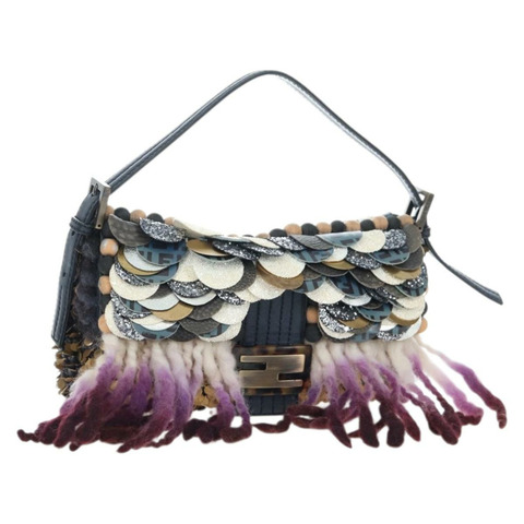 FENDI Mamma Baguette 羊毛亮片金屬多色金色包款 正品 yk20710SM