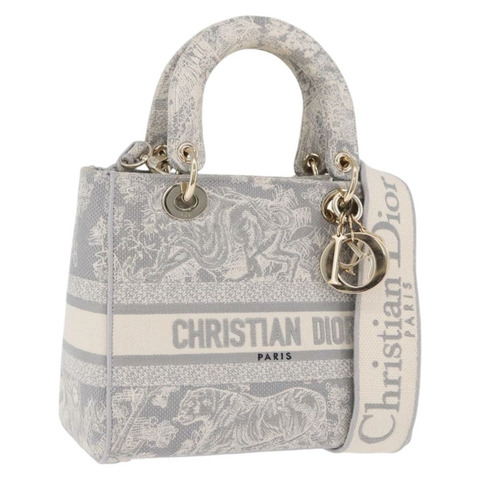 Christian Dior Lady Delight 手提包 帆布 兩用 灰色 金色 正品 199963SAM