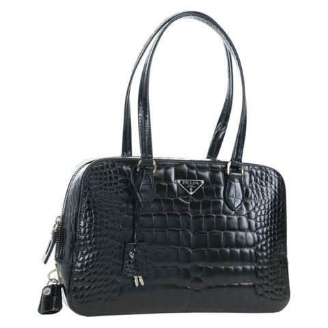PRADA 手提包 壓花皮革 黑色 銀色 正品 yk20763SAM