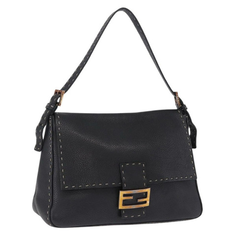 FENDI Selleria Mamma Baguette 單肩包，黑色真皮，正品 yk20809V