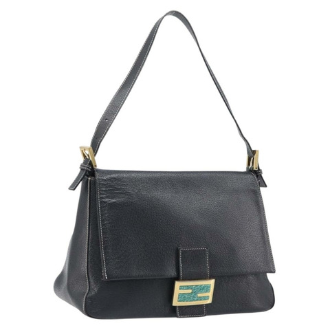 FENDI Mamma Baguette 單肩包，黑色金色皮革，正品 yk20713M