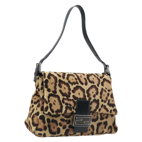 FENDI 豹紋 Mamma Baguette 手袋 Harako 皮革 棕色 正品 yk20791SAM