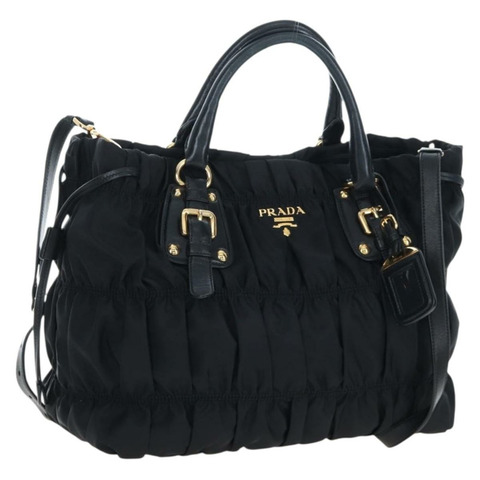 PRADA 尼龍雙肩包 黑色 金色 Auth 200017V