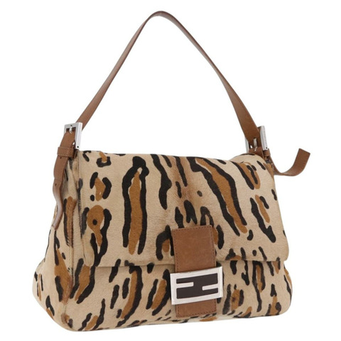 FENDI 豹紋圖案 Mamma Baguette 手袋 Harako 皮革 棕色 正品 yk20790SAM